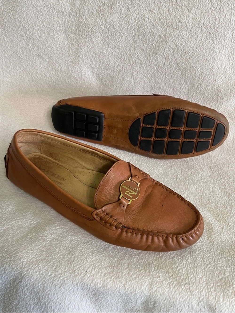 Ralph Lauren Brown Leather Moccasin Loafers Women's Size 9.5